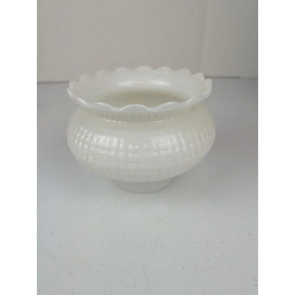 Vtg White Milk Glass Hurricane Lamp Shade Hobnail Ruffled Replacement Shade - Picture 2 of 6